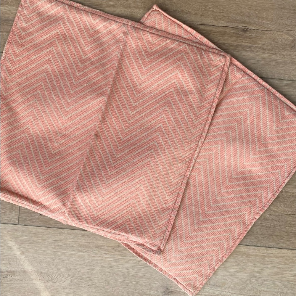 Pair of Pink/Salmon Chevron Lee Jofa Pillow Covers